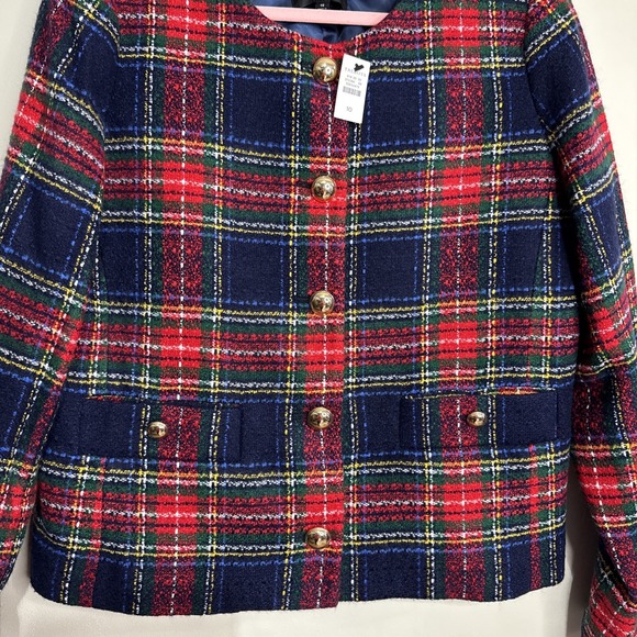 TALBOTS Navy/Red/Multi Glee Plaid Tweed Jacket Size 10 NWT - Picture 5 of 11